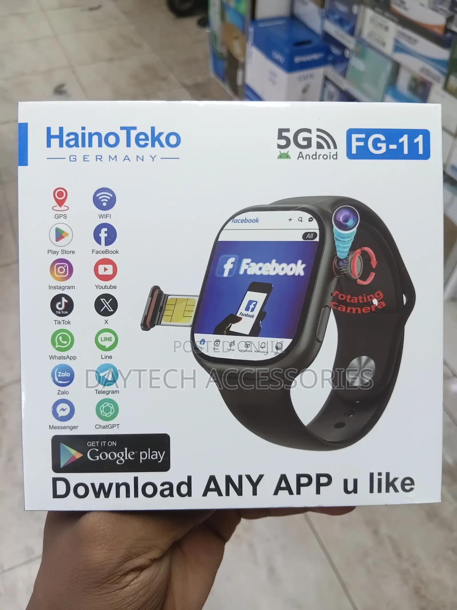 This Is a Hainoteko Fg-11 5g Android Smart Watch With a Black Strap.