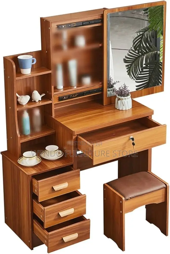 Dressers; Solid Wood Brown Make Up Bedroom Vanity Set
