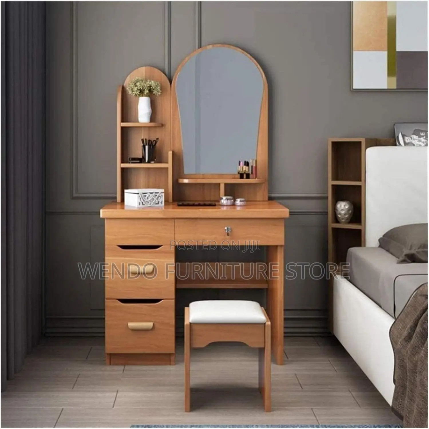 Dressers; Solid Wood Brown Make Up Bedroom Vanity Set