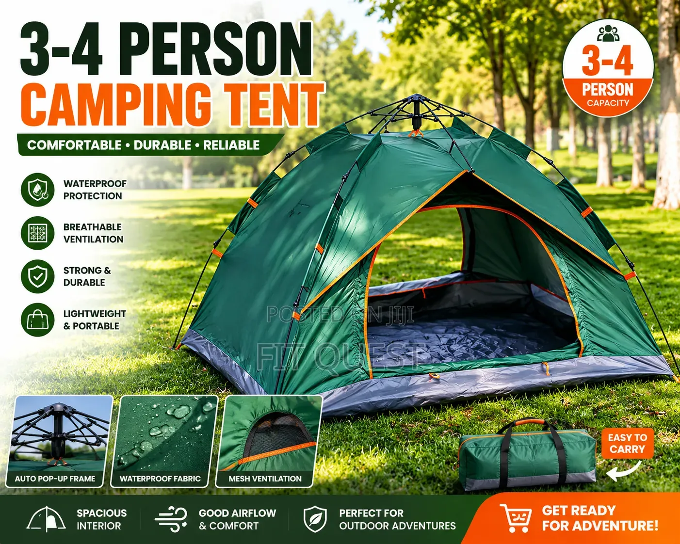 3–4 Person Automatic Pop Up Camping Tent Waterproof Portable
