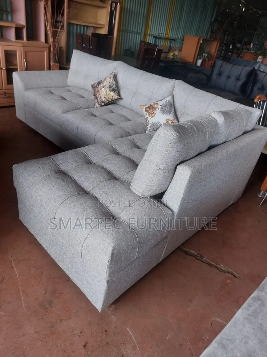 Light Gray L-Shaped Tufted Sectional Sofa