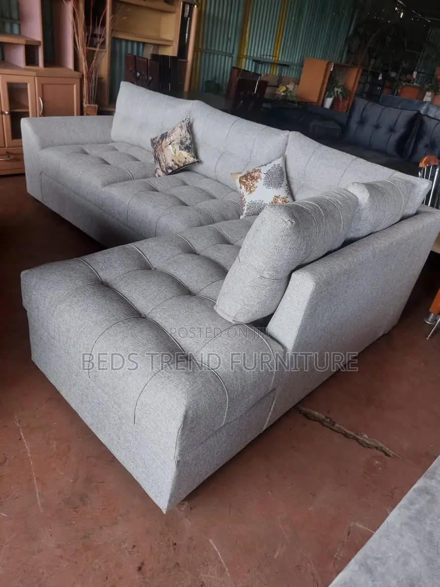 Light Gray L-Shaped Tufted Sectional Sofa
