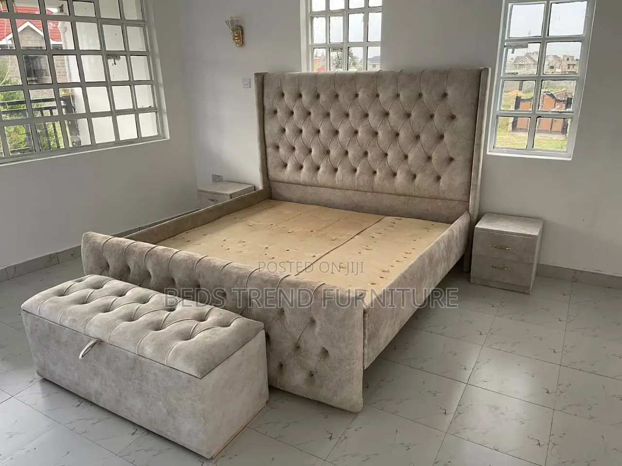 6 by 6 Chester Bed + Ottoman + Side Drawers