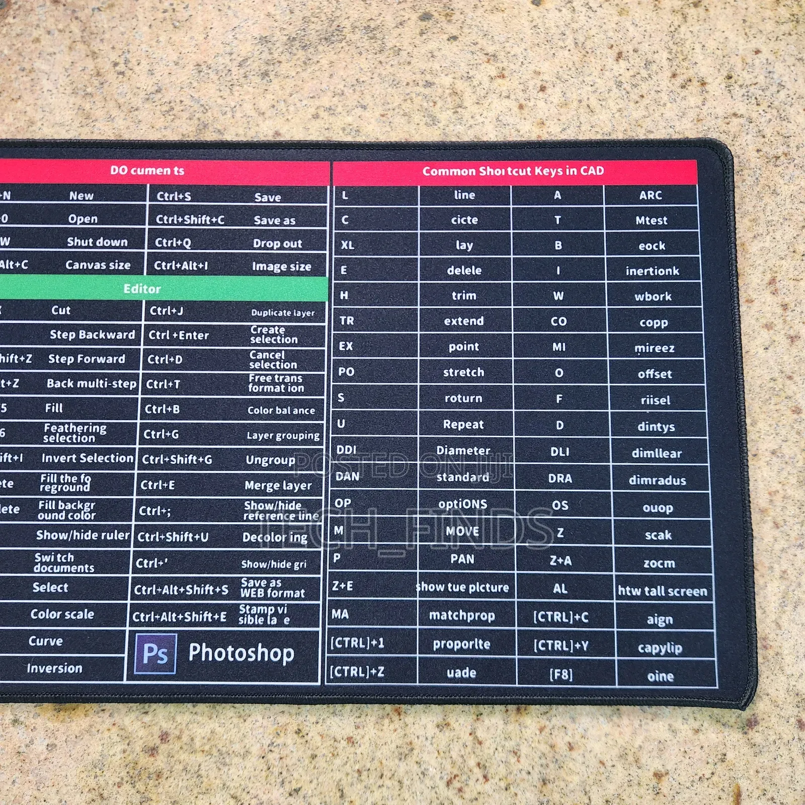 Excel Shortcuts Gaming Mouse Pad 80 X 30cm