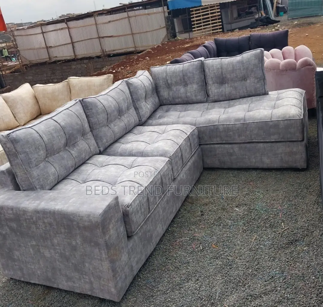 6 Seater Large Gray L-Shaped Sofa.