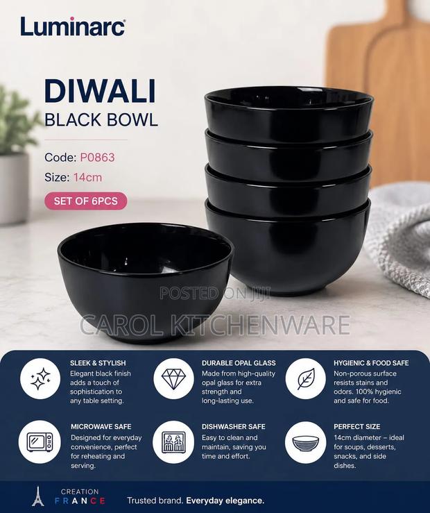14 Cm Luminarc Black Bowl 6 Pc Soup Bowl