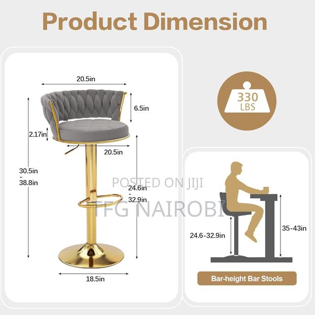 Vecelo Store Vc12g Luxury Grey Gold Swivel Bar Stools - thumbnail 4