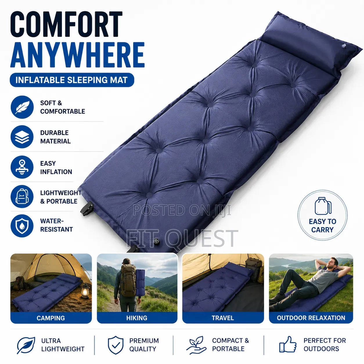 Inflatable Camping Sleeping Mat With Pillow Outdoor Air Mattress Bed
