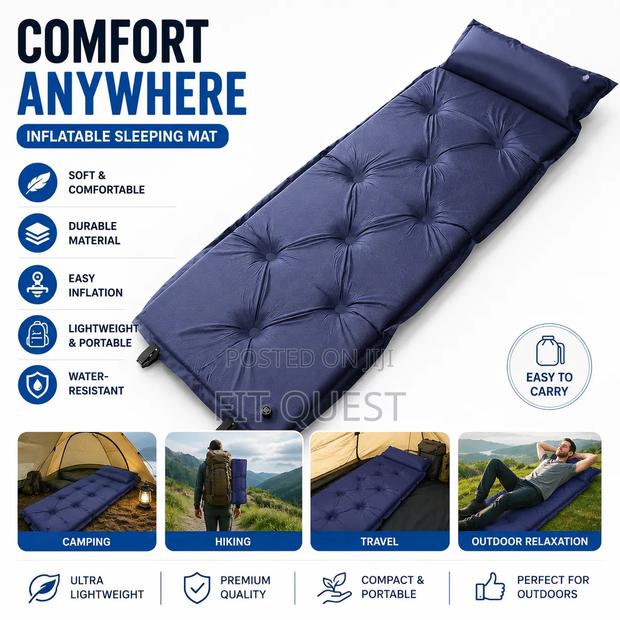 Inflatable Camping Sleeping Mat With Pillow Outdoor Air Mattress Bed