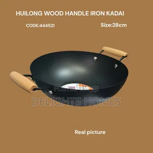 Huilong Wood Handle Iron Kadai_b
