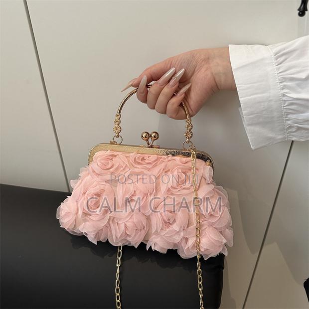 Elegant Vintage Clutch Bag With Chain –Rose Chiffon Evening Casual Bag