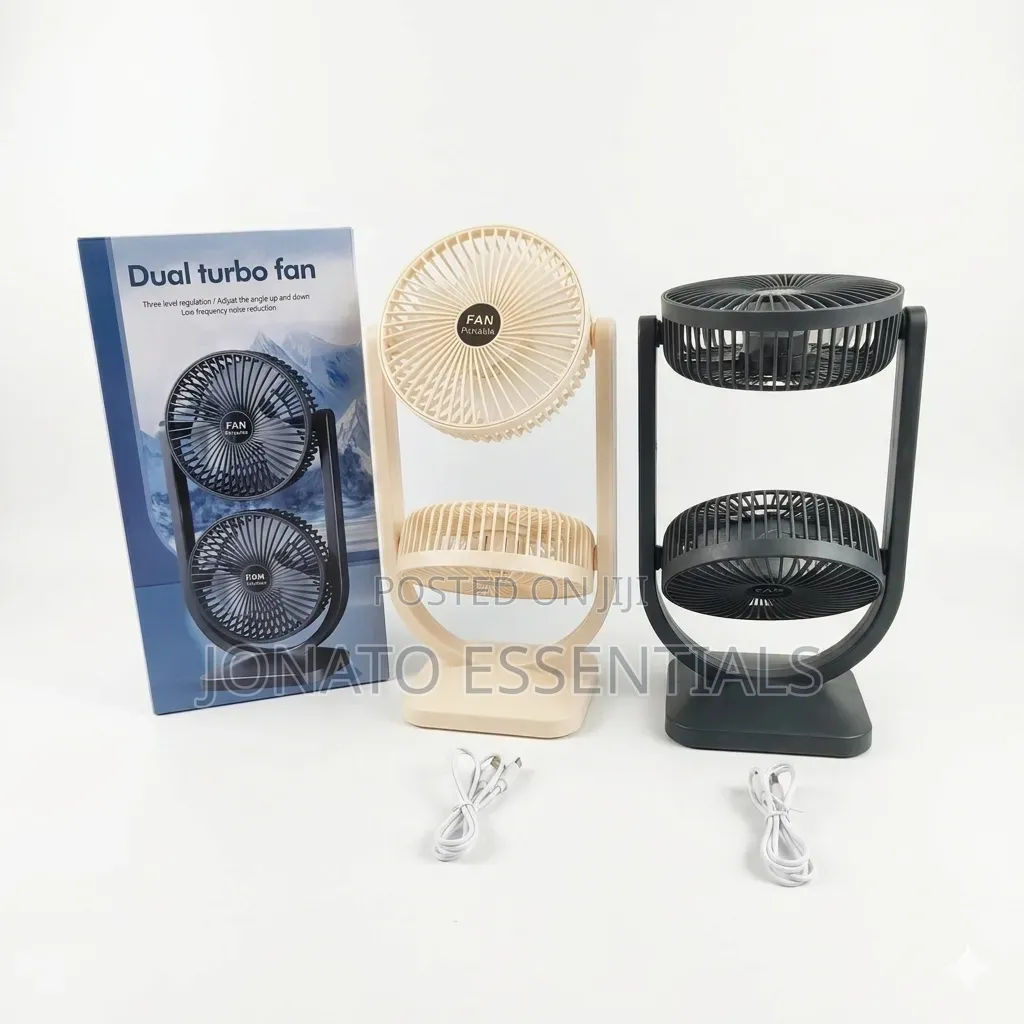 Rechargeable Dual Turbo Fan 3-Speed Double Head Desk Fan