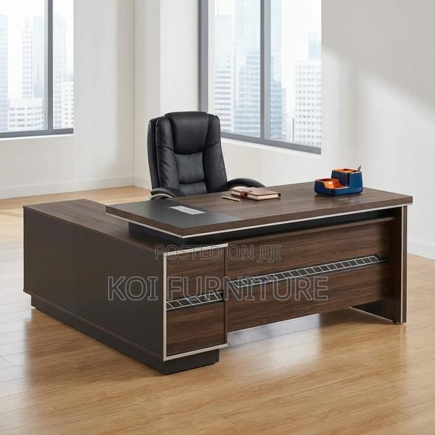 Office Desk : 1.8m Dark Brown Walnut MDF L-Shaped Executive Desk - thumbnail 4