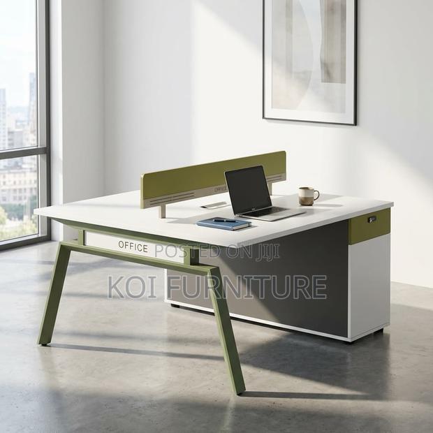 Office Desk :Modern 2-Way Workstation Desk -Integrated Privacy Screens