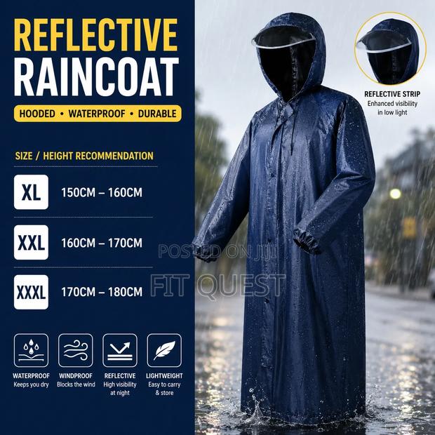 Adult Waterproof Reflective Hooded Long Raincoat Cycling Rain Suit