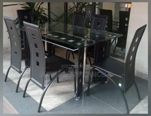 Executive 6 Sitter Glass Dinning Table With Leather Seat