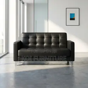 Office Sofa : 5-Seater Modern Black Leather Tufted Sofa