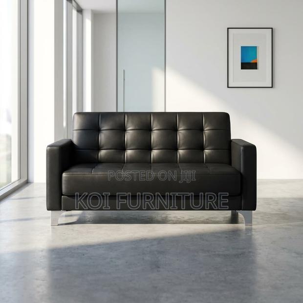 Office Sofa : 5-Seater Modern Black Leather Tufted Sofa - thumbnail 2
