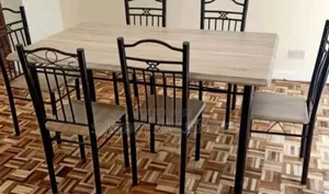 Executive 6-Seater Dining Table Set With Metal Frame and Wooden Top