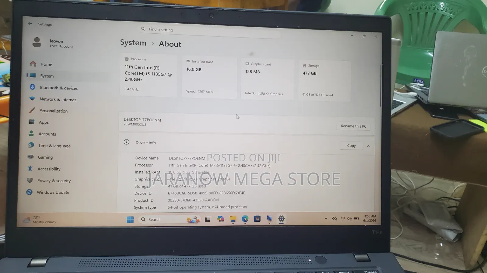 Laptop Lenovo ThinkPad T14s Gen 2 16GB Intel Core i5 SSD 512GB