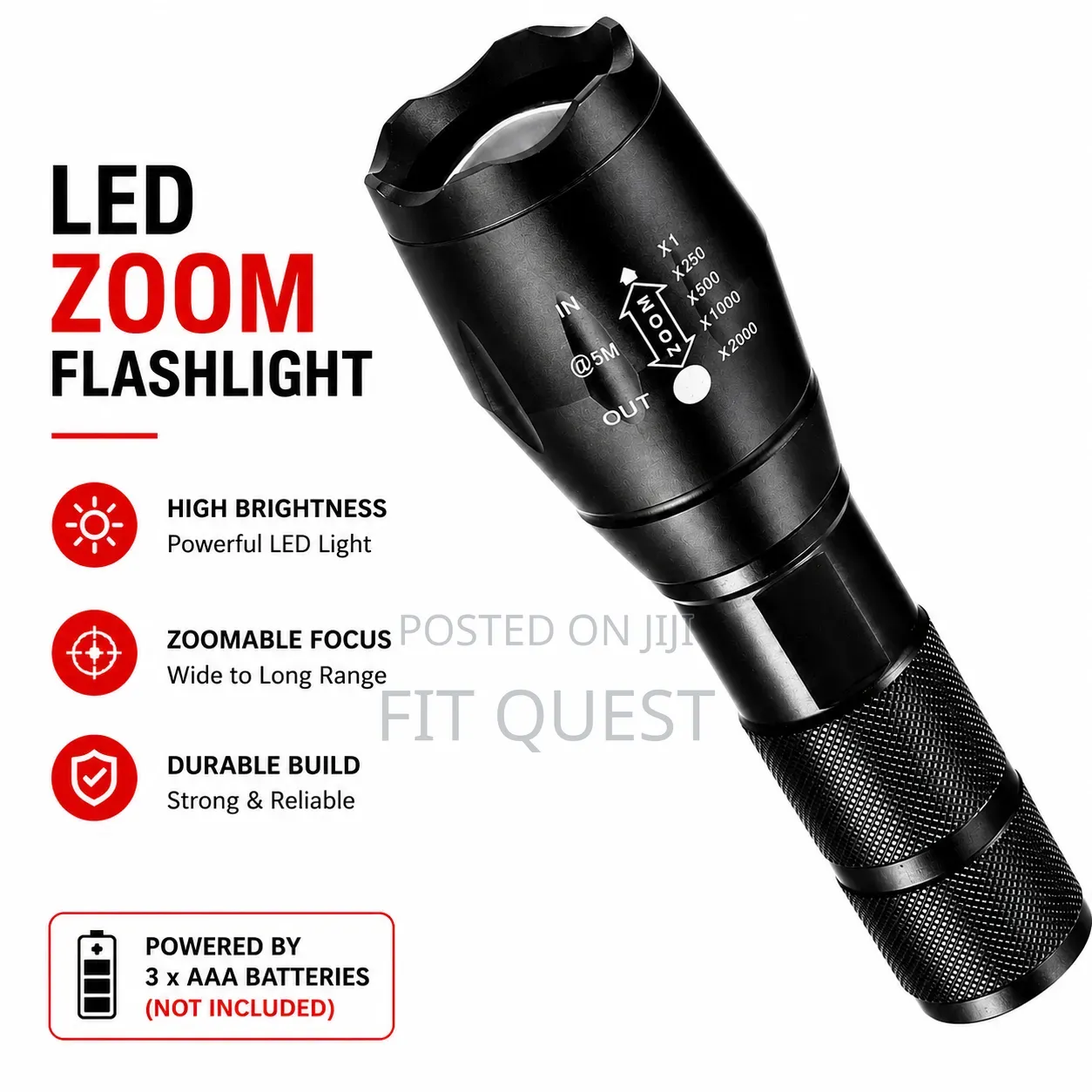 Led Zoom Flashlight Torch High Brightness Adjustable Focus
