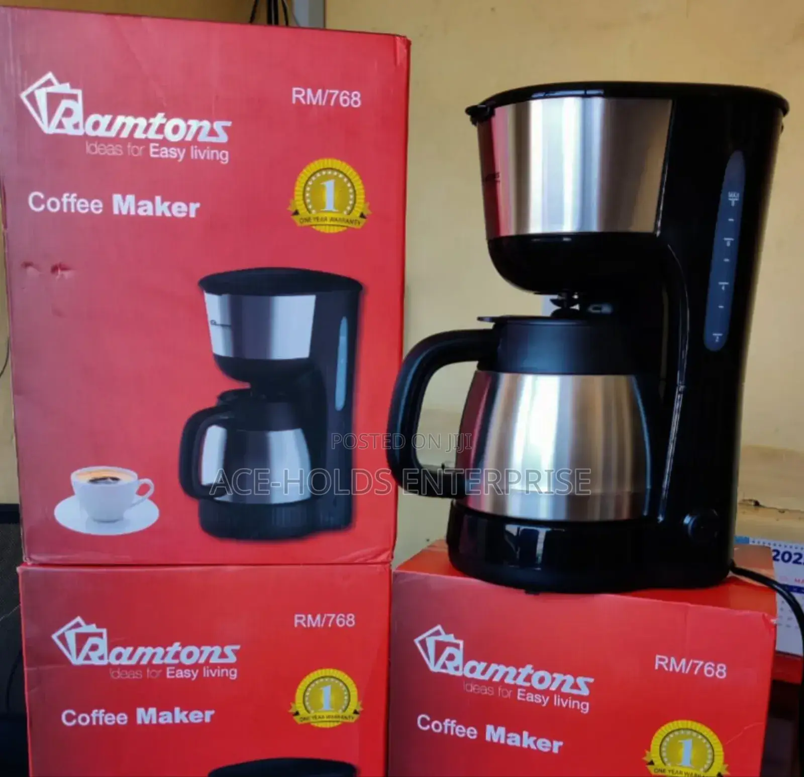Ramtons Coffee Maker Stainless Steel Jar 1 Litres - (Rm768)