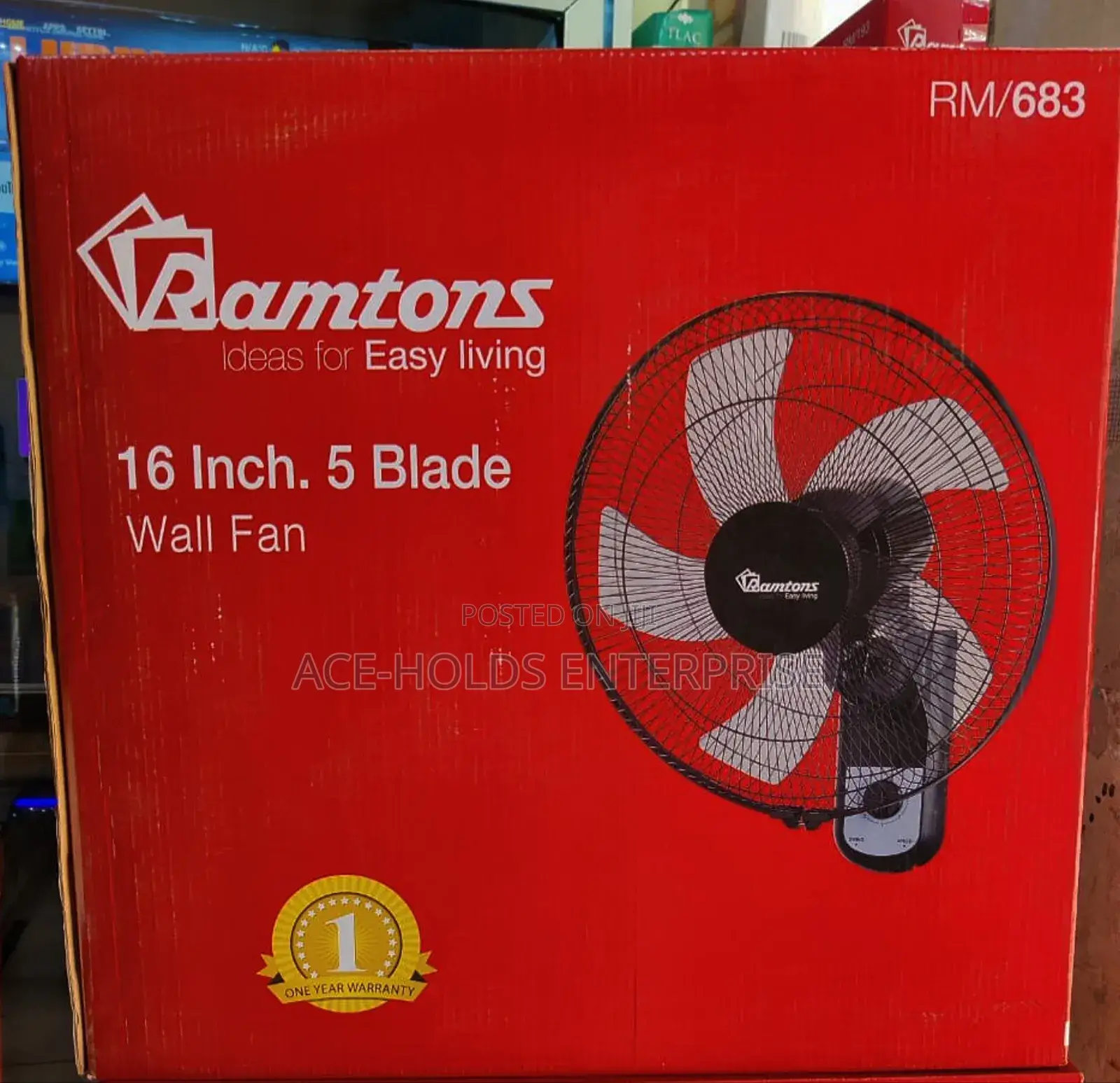 Ramtons 16" Wall Fan 5 Blades - Remote Control