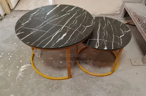 Black Nesting Coffee Table Marble Effect (Mdf)