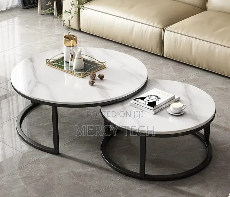 Modern 2-in-1 Pure Marble Nesting Tables