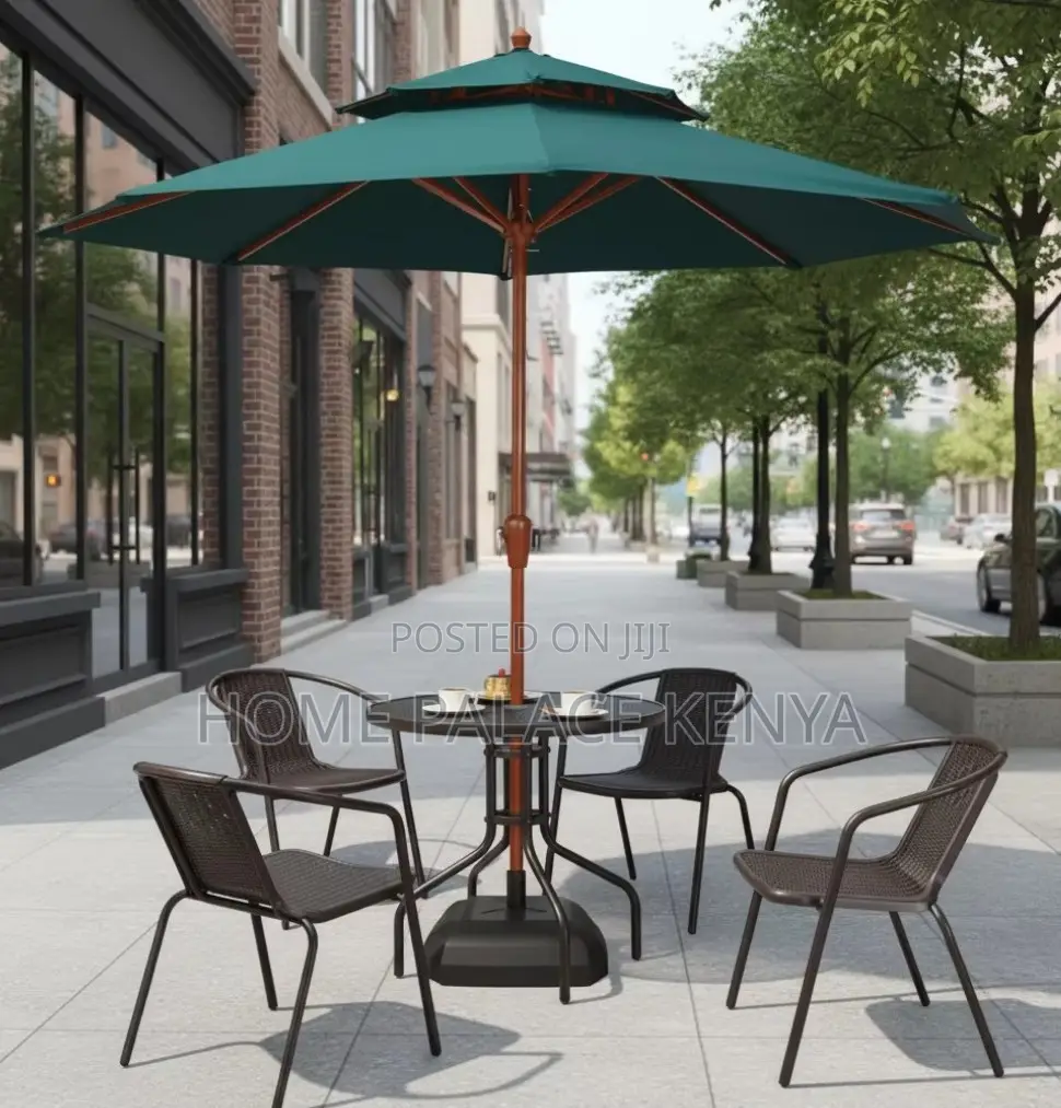 Outdoor Set: Aluminum Outdoor Dining Table With Umbrella