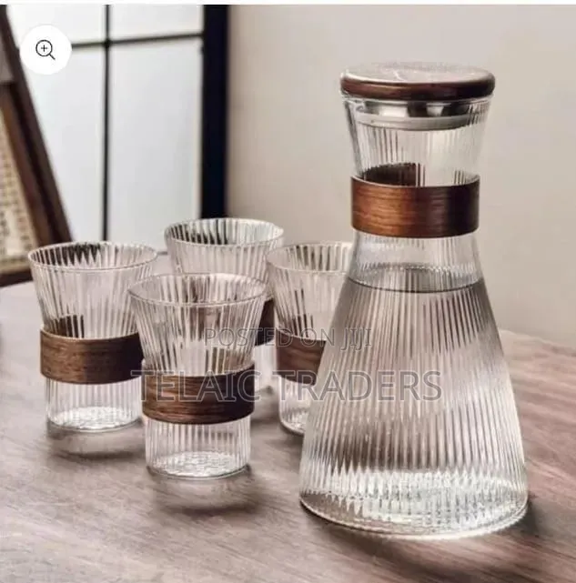 Japanese Style Glass Cold Water Jug Walnut Sleeve Heat Resistant
