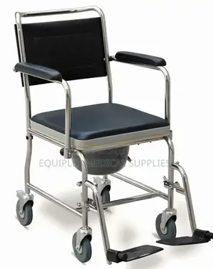 Commode Chair With Backrest, Footrest, and Castors (Height-Adjustable)