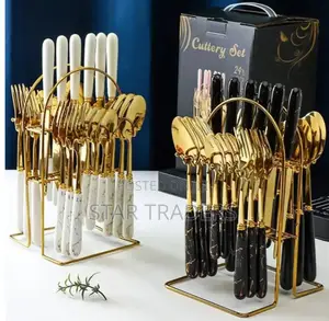 High Quality 24 Pieces Marble Cutlery Set