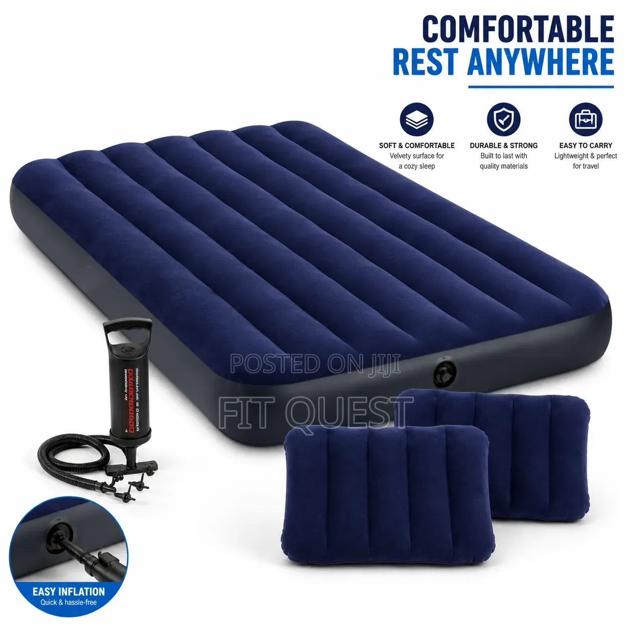 5*6 Inflatable Air Mattress Bed With 2 Pillows and Free Pump Set