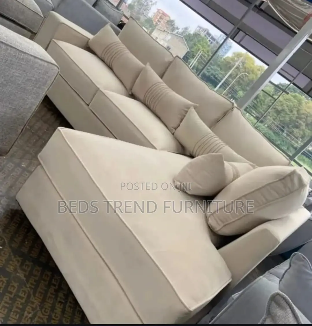 Light Beige L-Shaped 6 Seater