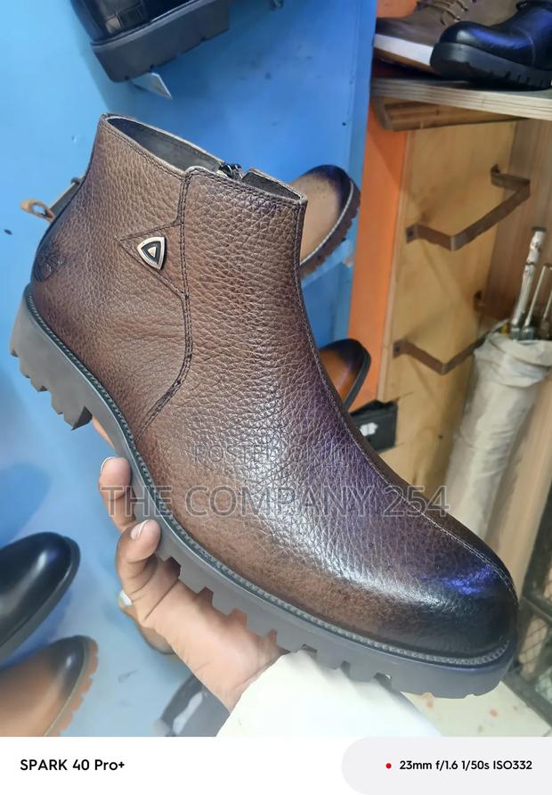 Quality Leather Zipped Clarks Official Dark Tan Rubber Sole Shoes - main view