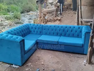 Luxury Blue L-Shaped Sofa Chair