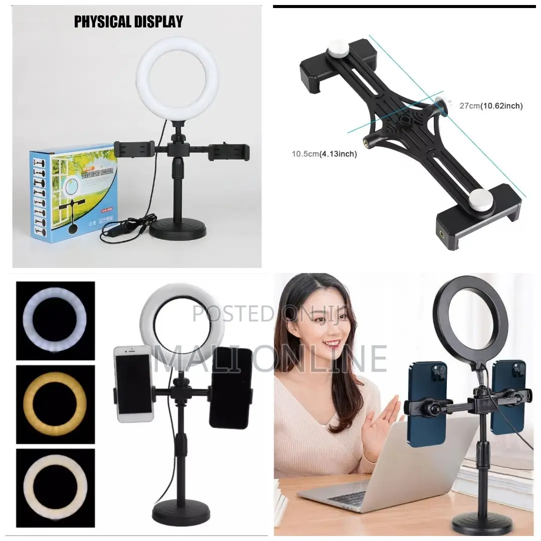 16cm Led Ring Light With Stand Dual Phone Holder Usb Selfie Ring