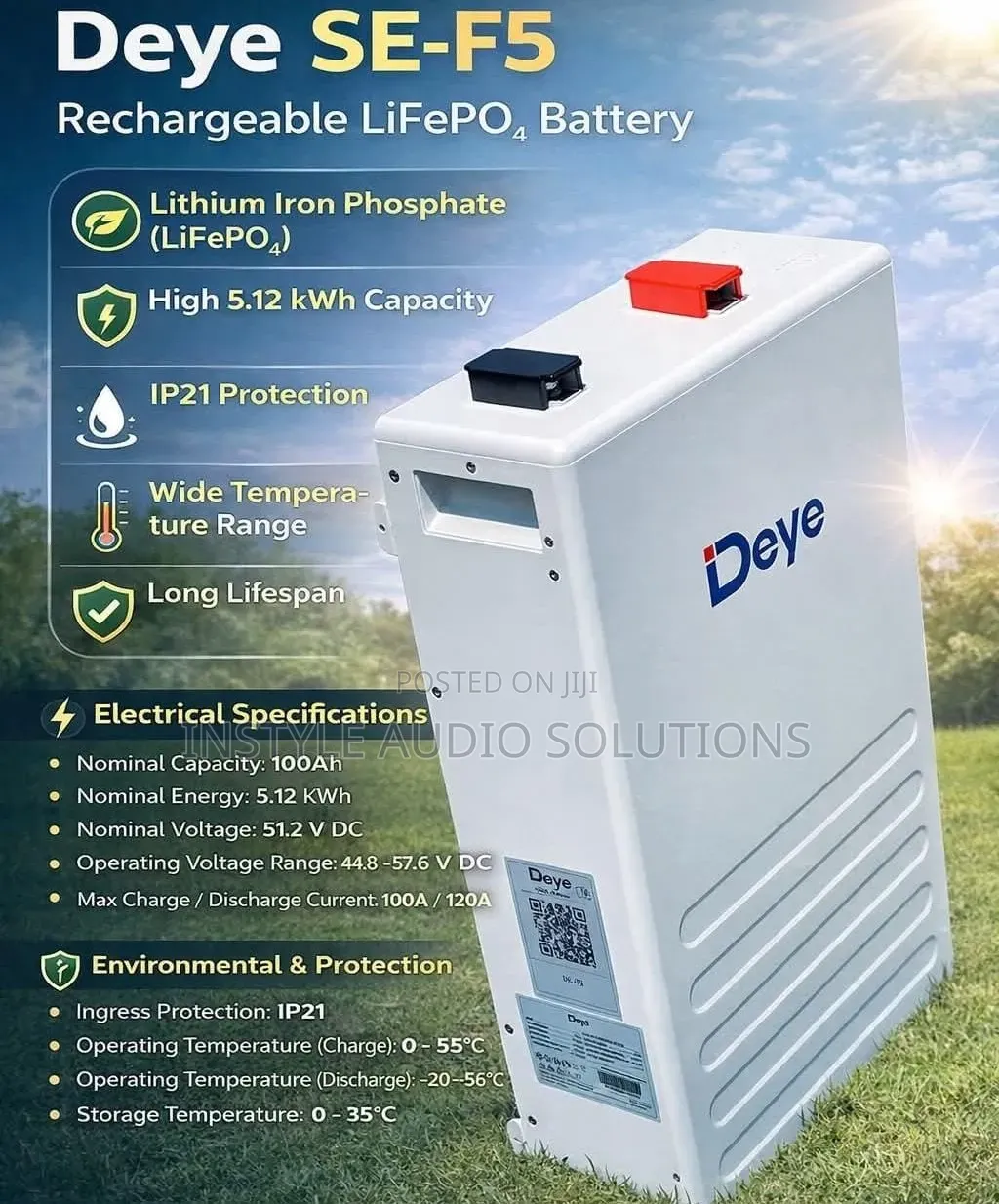 Deye 5.12kwh - 51.2v Lv (100ah) High Quality Lithium Ion Solar Battery
