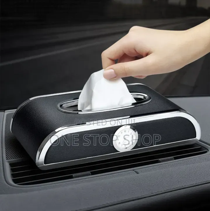 Dashboard Tissue/Saviette Holder With Integrated Clock
