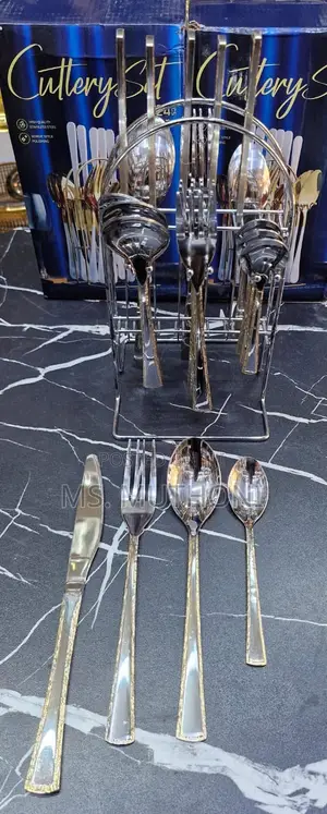24pcs Gold Detailed Silver Cultery Set