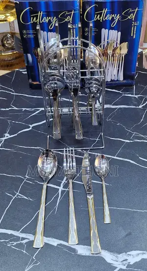 24pcs Gold Detailed Silver Cultery Set