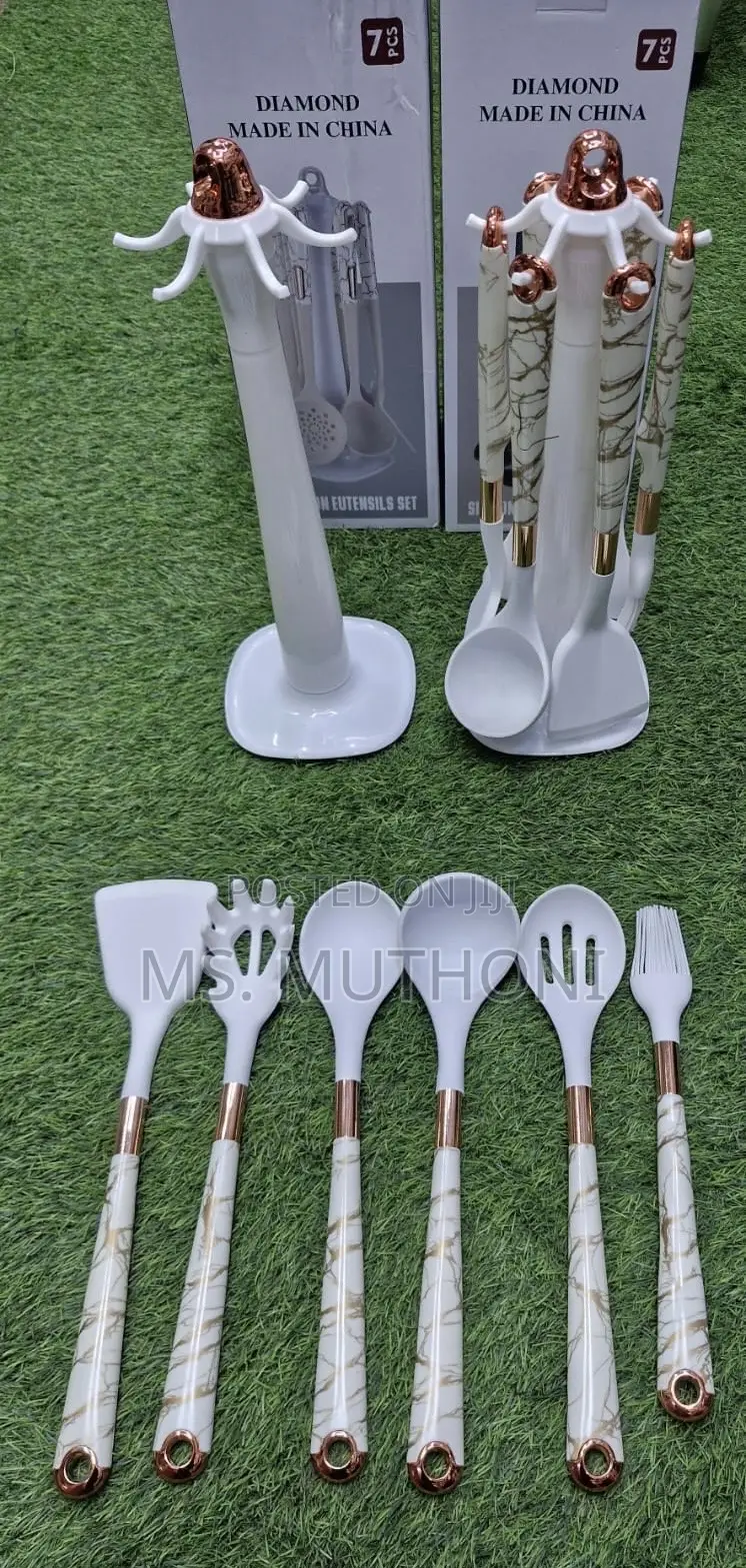 White Marble 7pcs Food Grade Silicone Cutlery Set
