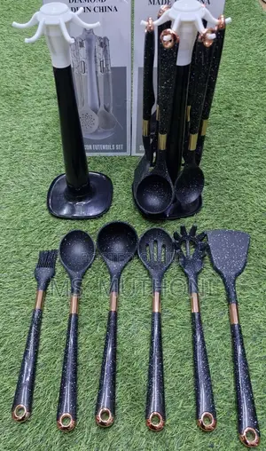 Black-Speckled Silicone 7pcs Food Grade Silicone Cutlery Set