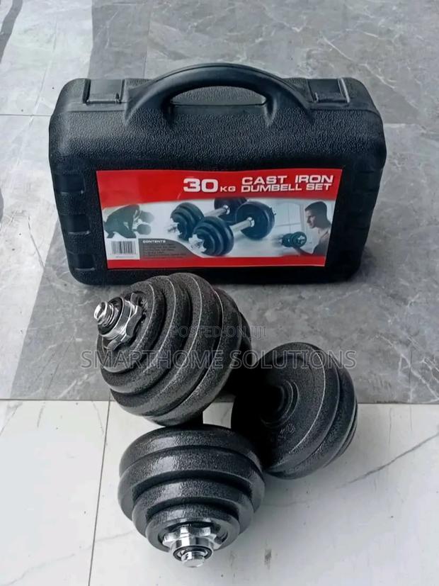 30kg Adjustable Dumbbell Set; Heavy Duty Cast Iron Plates