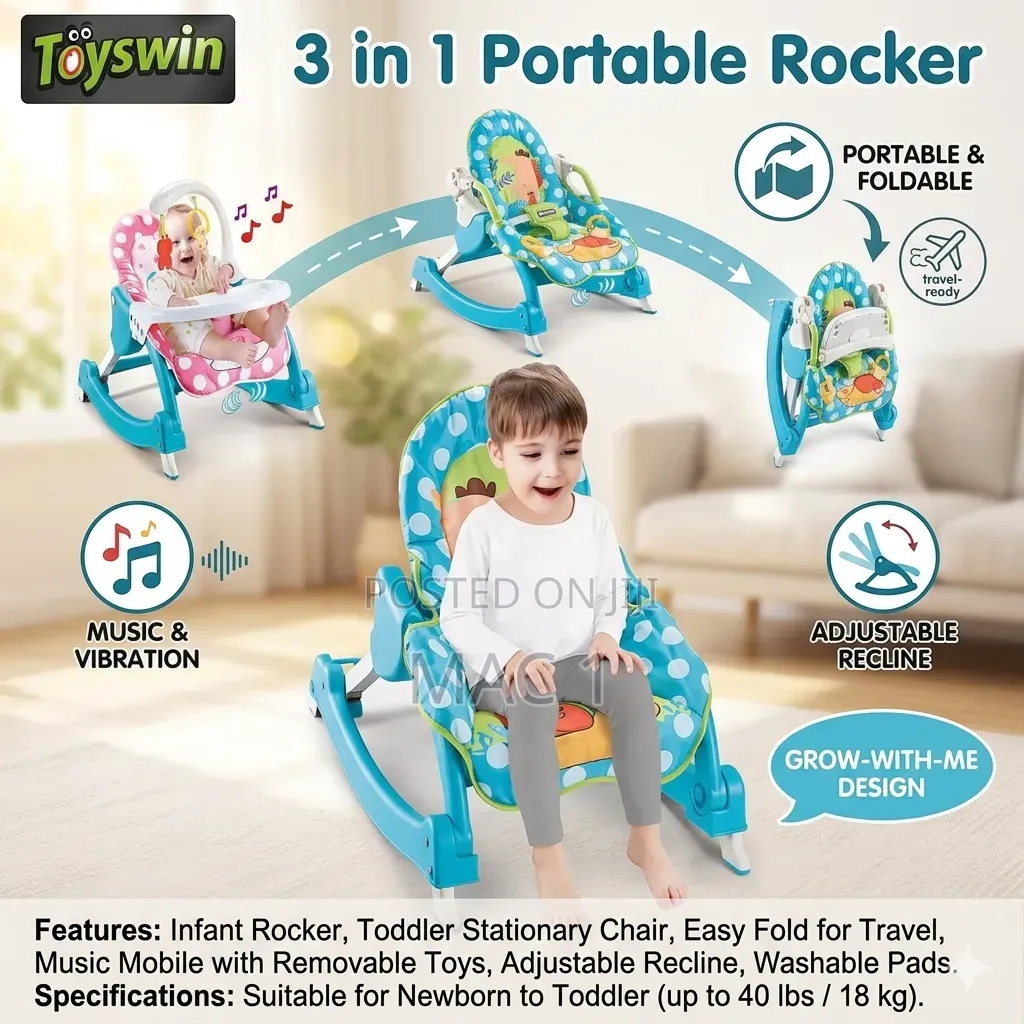 3-in-1 Portable Baby Rocker With Music Vibration