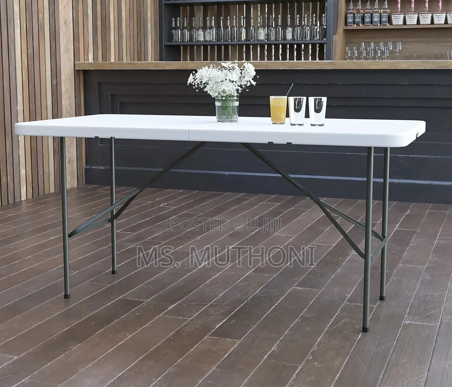 Bi-fold Table Ft White Plastic Top And A Durable Folding Steel Frame