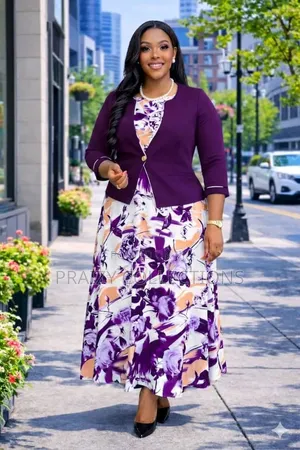 High Quality Floral Maxi Dress With Plain Coat.