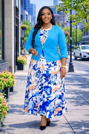 High Quality Floral Maxi Dress With Plain Coat.