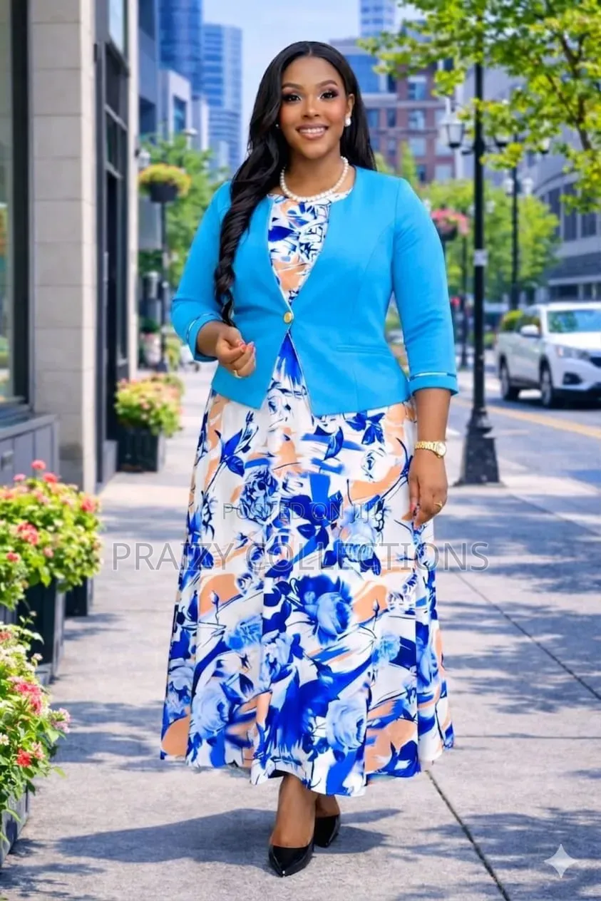 High Quality Floral Maxi Dress With Plain Coat.